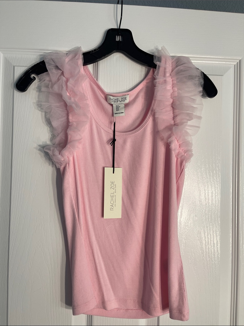 Rachel Zoe Pale Pink Ruffle Sleeve Tank Top